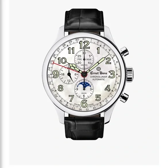 Ernst Benz Chronolunar 44mm white dial black band
